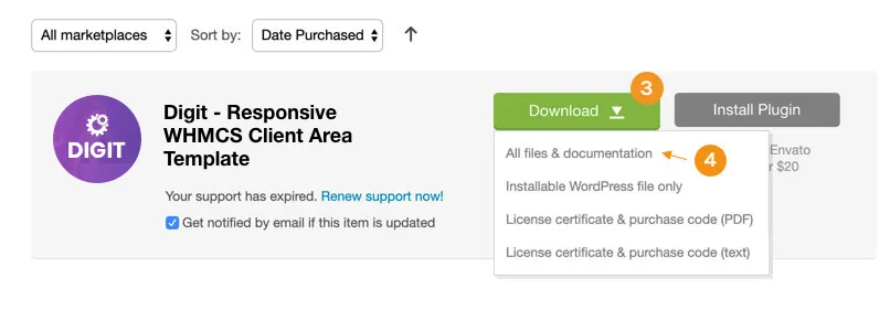 Download button next to the Digit purchase
